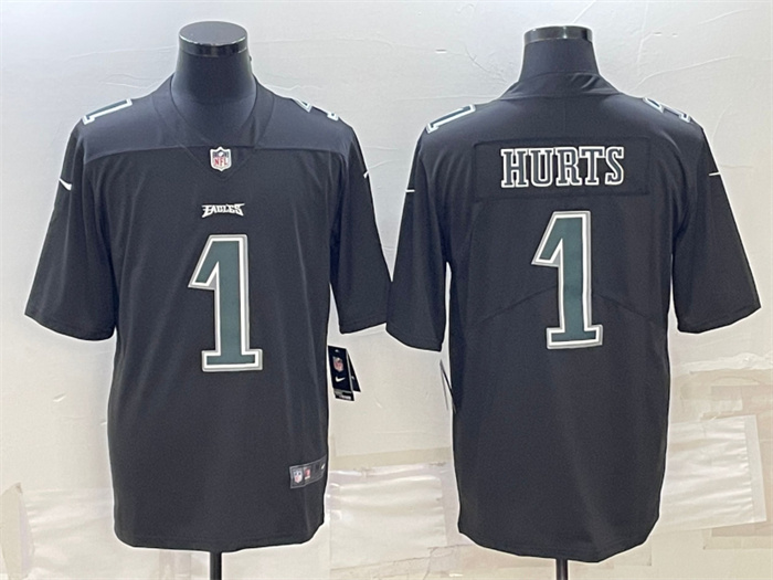 Personalized Men’s Philadelphia Eagles #1 Jalen Hurts Black Green Untouchable Limited Stitched Jersey