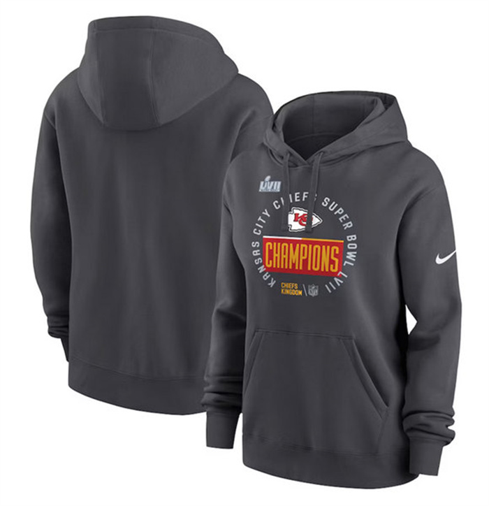 Personalized Women’s Kansas City Chiefs Black Super Bowl LVII Champions Pullover Hoodie(Run Small)