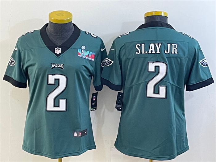 Personalized Women’s Philadelphia Eagles #2 Darius Slay Jr. Green Super Bowl LVII Patch Untouchable Limited Stitched Football Jersey(Run Small)