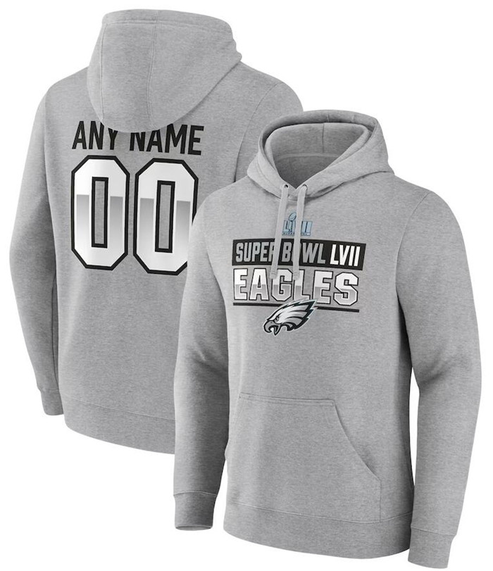 Personalized Men’s Philadelphia Eagles Active Player Grey Super Bowl LVII Name & Number Pullover Hoodie