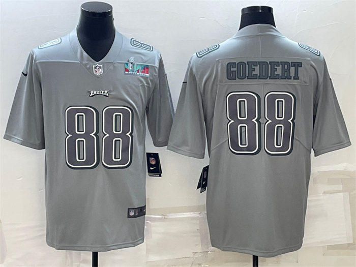Personalized Men’s Philadelphia Eagles #88 Dallas Goedert Gray Super Bowl LVII Patch Atmosphere Fashion Stitched Jersey
