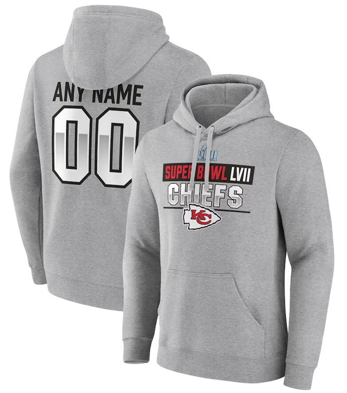 Personalized Men’s Kansas City Chiefs Active Player Grey Super Bowl LVII Name & Number Pullover Hoodie