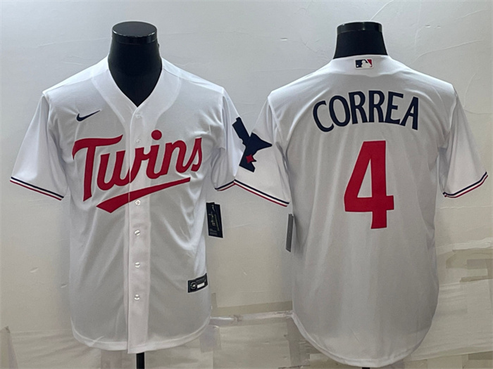 Personalized Men’s Minnesota Twins #4 Carlos Correa White Cool Base Stitched Jerseys