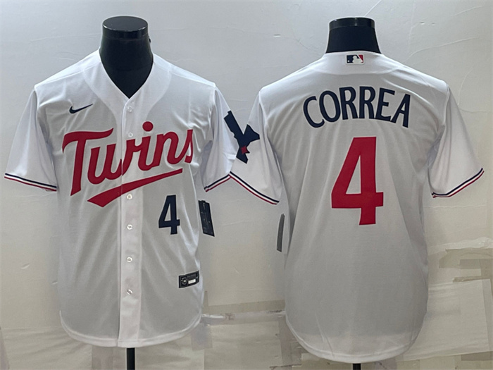 Personalized Men’s Minnesota Twins #4 Carlos Correa White Cool Base Stitched Jersey
