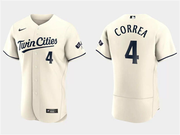 Personalized Men’s Minnesota Twins #4 Carlos Correa Cream Flex Base Stitched Baseball Jersey