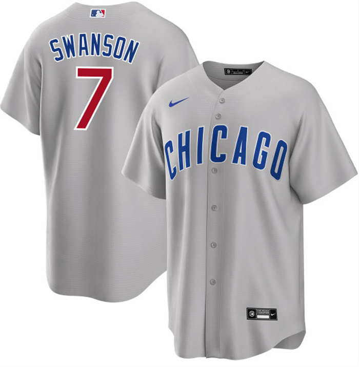 Personalized Men’s Chicago Cubs #7 Dansby Swanson Grey Cool Base Stitched Baseball Jersey