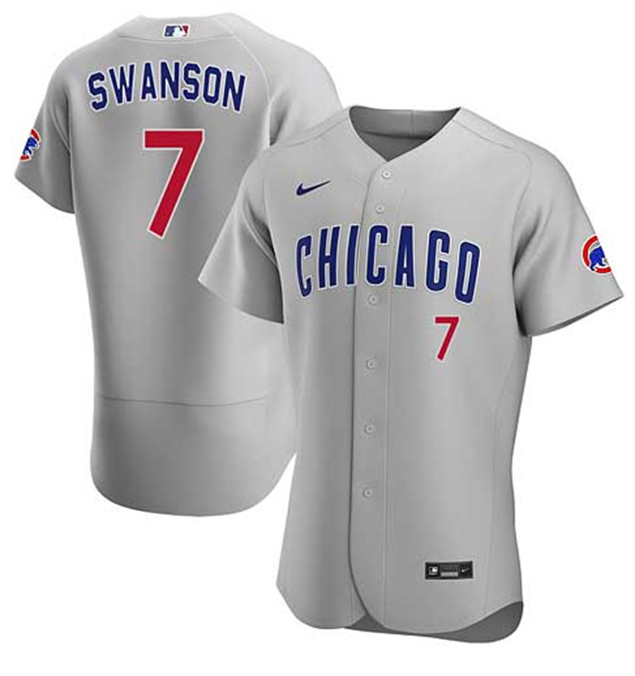 Personalized Men’s Chicago Cubs #7 Dansby Swanson Grey Flex Base Stitched Baseball Jersey