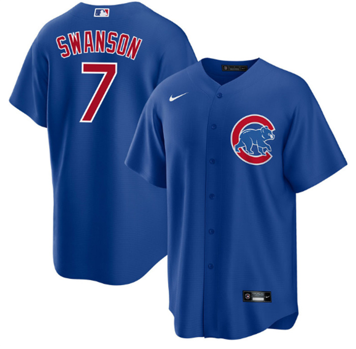 Personalized Men’s Chicago Cubs #7 Dansby Swanson Royal Cool Base Stitched Baseball Jersey