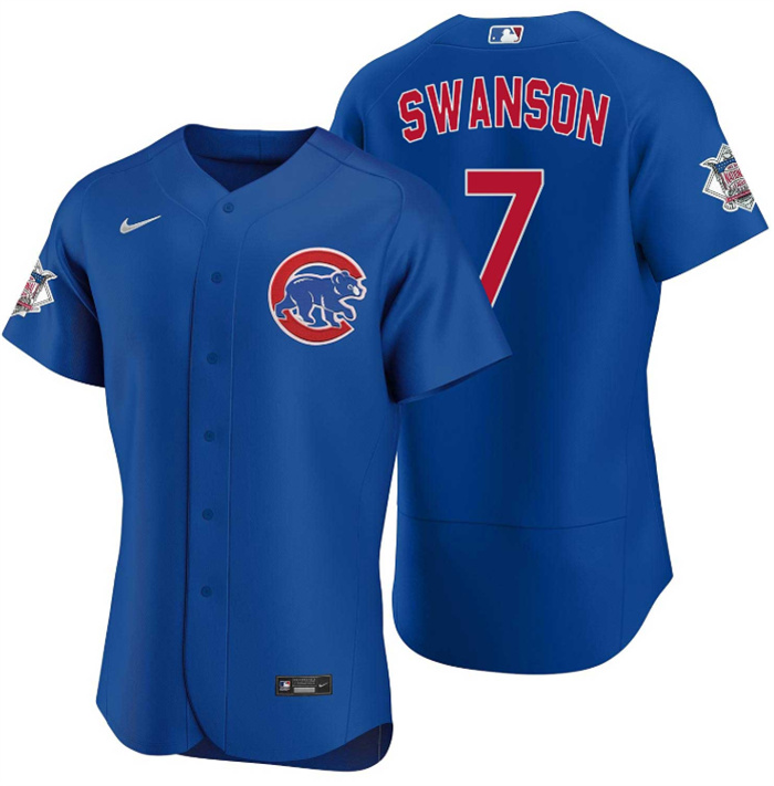 Personalized Men’s Chicago Cubs #7 Dansby Swanson Royal Flex Base Stitched Baseball Jersey