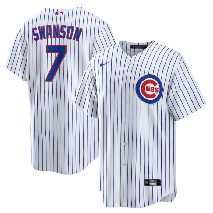 Personalized Men’s Chicago Cubs #7 Dansby Swanson White Cool Base Stitched Baseball Jersey