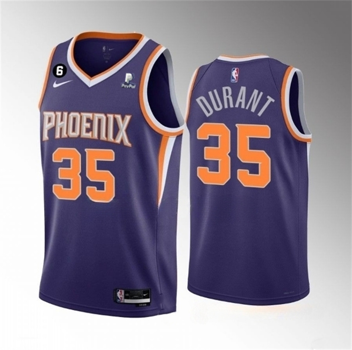 Personalized Men’s Phoenix Suns #35 Kevin Durant Purple Icon Edition With NO.6 Patch Stitched Basketball Jersey