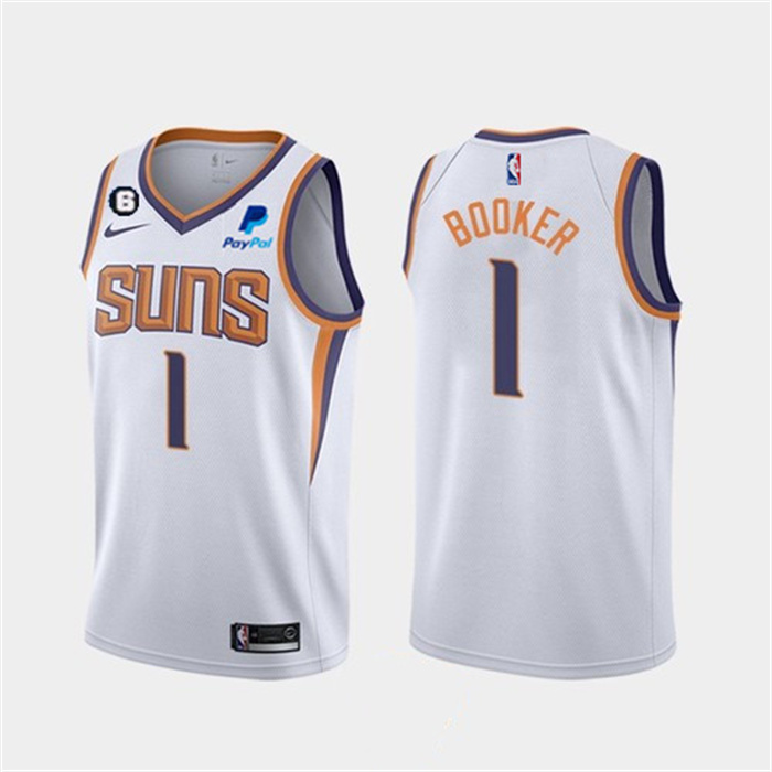 Personalized Men’s Phoenix Suns #1 Devin Booker White Association Edition With NO.6 Patch Stitched Basketball Jersey