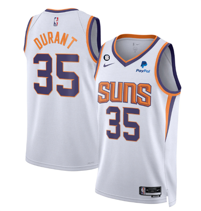 Personalized Men’s Phoenix Suns #35 Kevin Durant White Association Edition With No.6 Patch Stitched Basketball Jersey