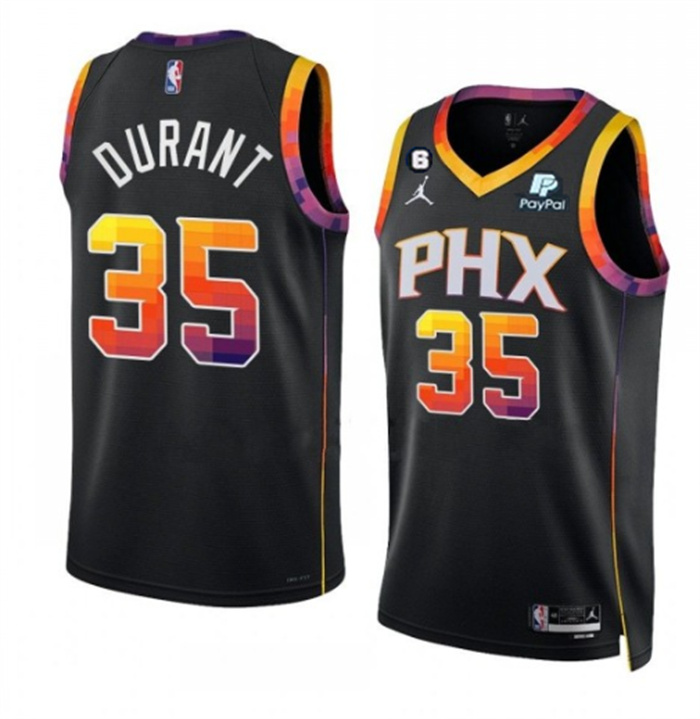 Personalized Men’s Phoenix Suns #35 Kevin Durant Black 2022 23 Statement Edition With No.6 Patch Stitched Basketball Jersey