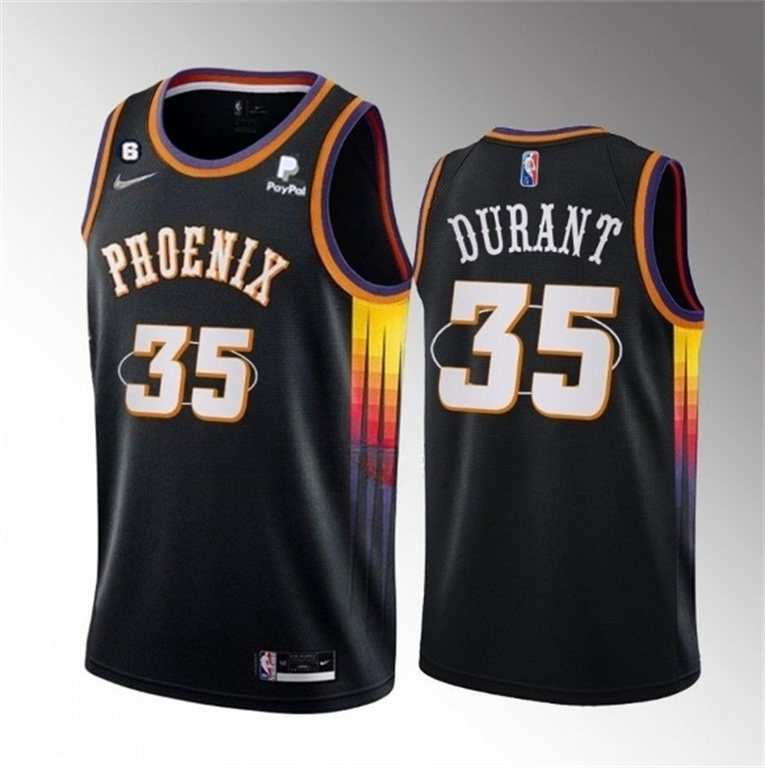 Personalized Men’s Phoenix Suns #35 Kevin Durant Black 2022 23 With No.6 Patch Statement Edition Stitched Basketball Jersey