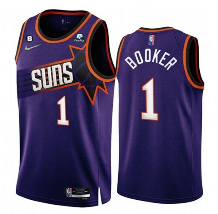 Personalized Men’s Phoenix Suns #1 Devin Booker 2022 23 Purple 75th Anniversary Icon Edition With NO.6 Patch Stitched Jersey
