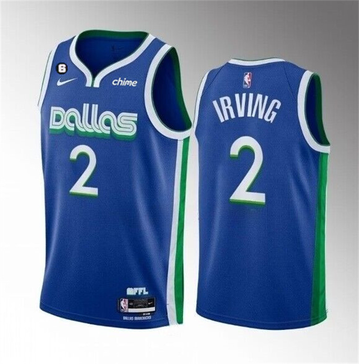 Personalized Men’s Dallas Mavericks #2 Kyrie Irving Blue 2022 23 City Edition With NO.6 Patch Stitched Basketball Jersey