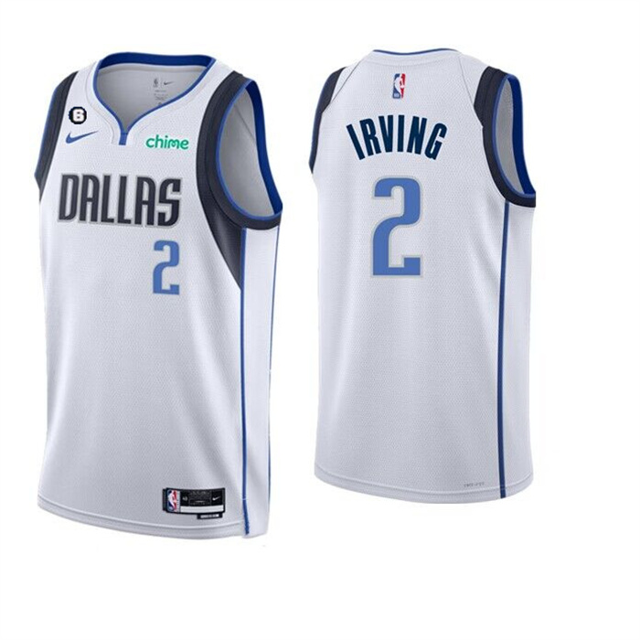 Personalized Men’s Dallas Mavericks #2 Kyrie Irving White Association Edition With No.6 Patch Stitched Basketball Jersey