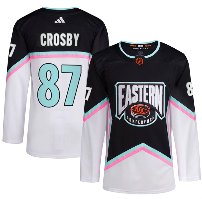 Personalized Men’s Pittsburgh Penguins #87 Sidney Crosby White Black 2023 All-Star Stitched Jersey