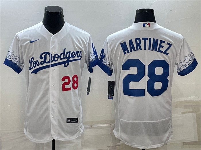 Personalized Men’s Los Angeles Dodgers #28 J.D. Martinez White City Connect Flex Base Stitched Baseball Jersey