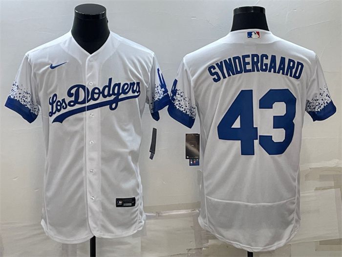 Personalized Men’s Los Angeles Dodgers #43 Noah Syndergaard White City Connect Flex Base Stitched Baseball Jersey