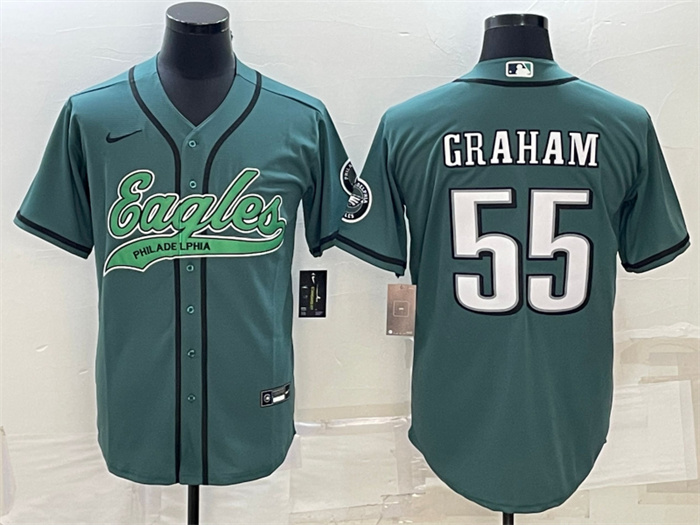 Personalized Men’s Philadelphia Eagles #55 Brandon Graham Green With Patch Cool Base Stitched Baseball Jersey