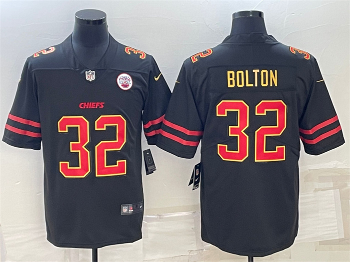 Personalized Men’s Kansas City Chiefs #32 Nick Bolton Black Red Gold Untouchable Limited Stitched Jersey