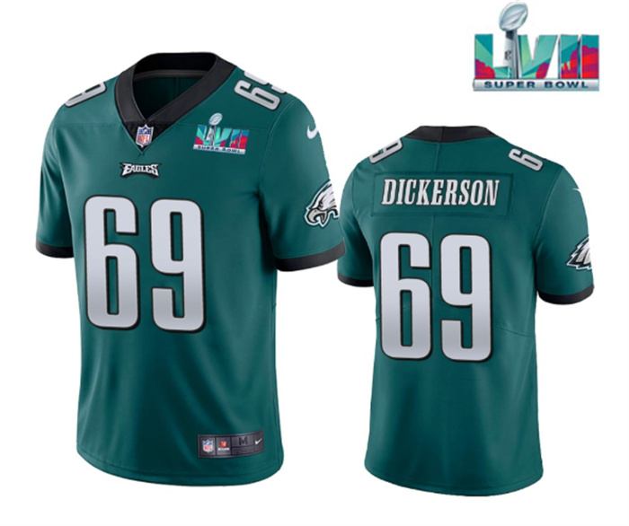 Personalized Men’s Philadelphia Eagles #69 Landon Dickerson Green Super Bowl LVII Patch Untouchable Limited Stitched Jersey