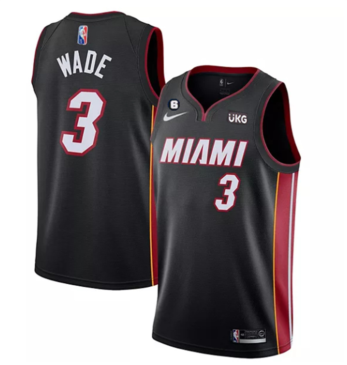 Personalized Men’s Miami Heat #3 Dwyane Wade Black With NO.6 Patch Stitched Jersey
