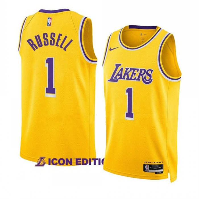 Personalized Men’s Los Angeles Lakers #1 D’Angelo Russell Yellow Icon Edition Swingman Stitched Basketball Jersey
