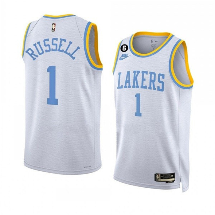 Personalized Men’s Los Angeles Lakers #1 D’Angelo Russell 2022-23 White Classic Edition With No.6 Patch Stitched Basketball Jersey