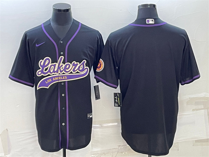Personalized Men’s Los Angeles Lakers Blank Black Cool Base Stitched Baseball Jersey