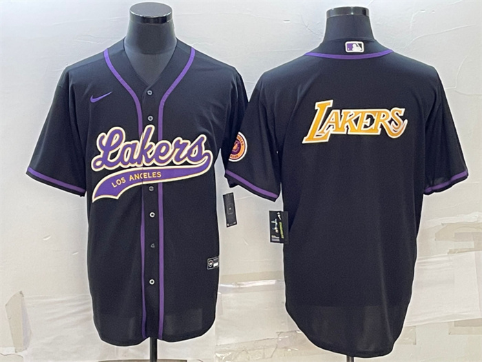 Personalized Men’s Los Angeles Lakers Black Big Logo Cool Base Stitched Baseball JerseyS