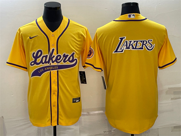 Personalized Men’s Los Angeles Lakers Yellow Big Logo Cool Base Stitched Baseball JerseyS
