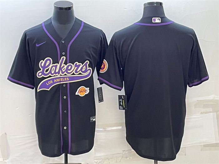 Personalized Men’s Los Angeles Lakers Blank Black With Patch Cool Base Stitched Baseball Jersey