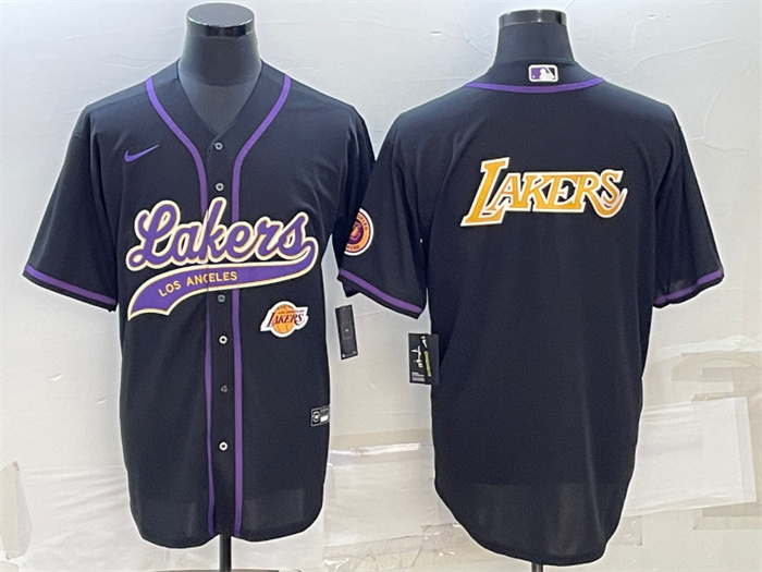 Personalized Men’s Los Angeles Lakers Black Big Logo With Patch Cool Base Stitched Baseball JerseyS
