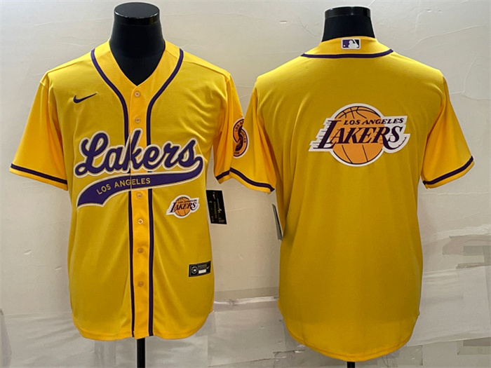 Personalized Men’s Los Angeles Lakers Yellow Team Big Logo With Patch Cool Base Stitched Baseball Jersey