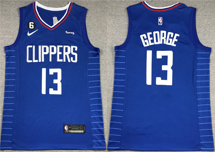 Personalized Men’s Los Angeles Clippers #13 Paul George Royal With NO.6 Patch Stitched Jersey