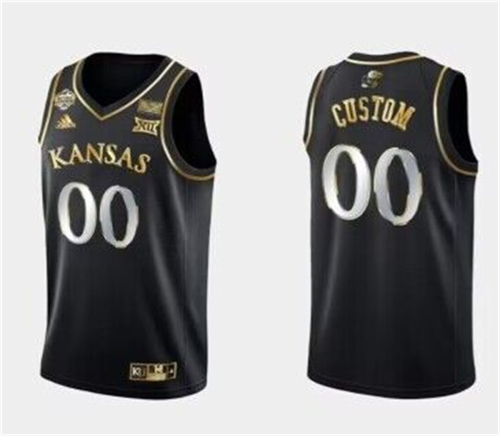 Personalized Men’s Kansas Jayhawks Black Gold Stitched Basketball Jersey
