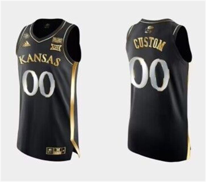 Personalized Men’s Kansas Jayhawks Black Gold Stitched Basketball JerseyS