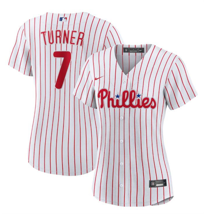 Personalized Women’s Philadelphia Phillies #7 Trea Turner White Stitched Baseball Jersey(Run Small)