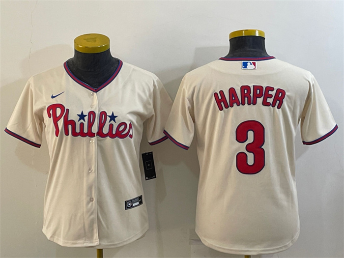 Personalized Women’s Philadelphia Phillies #3 Bryce Harper Cream Cool Base Stitched Baseball Jersey(Run Small)