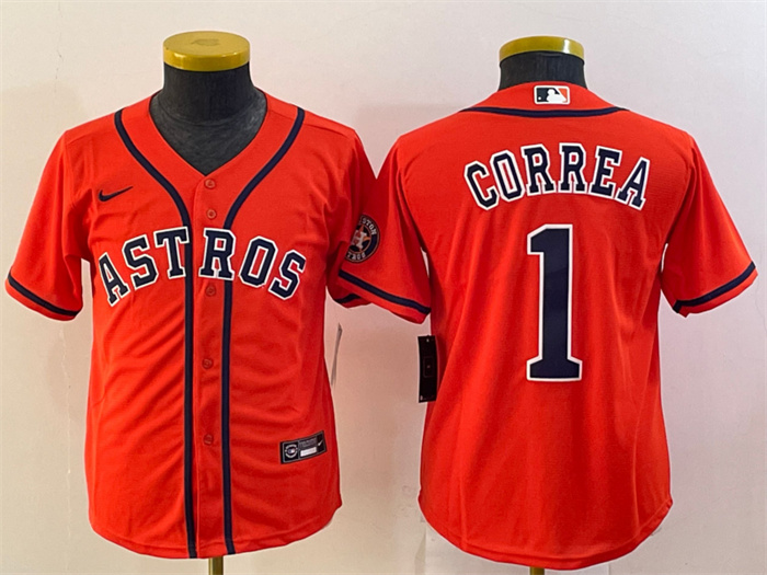 Personalized Women’s Houston Astros #1 Carlos Correa Orange Cool Base Stitched Jersey(Run Small)