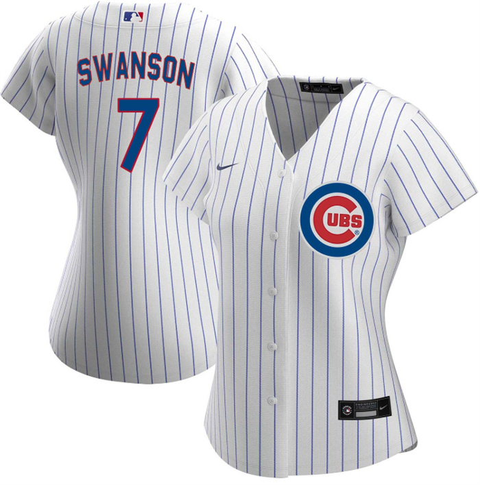 Personalized Women’s Chicago Cubs #7 Dansby Swanson White Stitched Baseball Jersey(Run Small)