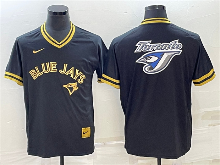 Personalized Men’s Toronto Blue Jays Black Gold Team Big Logo Cool Base Stitched Baseball Jersey