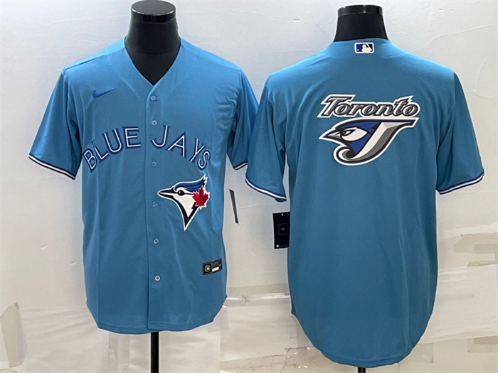 Personalized Men’s Toronto Blue Jays Light Blue Team Big Logo Cool Base Stitched Baseball Jersey