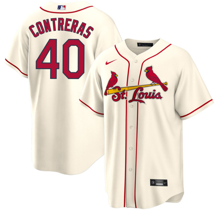 Personalized Men’s St. Louis Cardinals #40 Willson Contreras Cream Cool Base Stitched Jersey