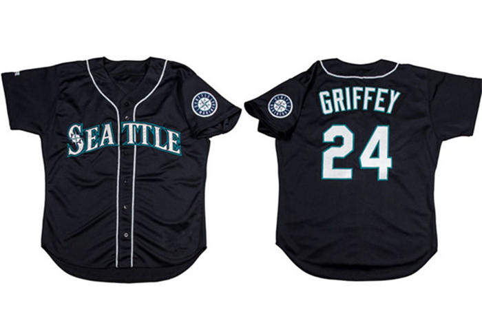 Personalized Men’s Seattle Mariners #24 Ken Griffey Jr. Black Cool Base Stitched Jersey