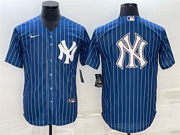 Personalized Men’s New York Yankees Blue Team Big Logo Cool Base Stitched Baseball Jersey
