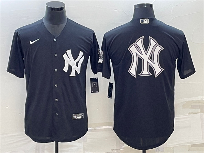 Personalized Men’s New York Yankees Black Team Big Logo Cool Base Stitched Baseball Jersey